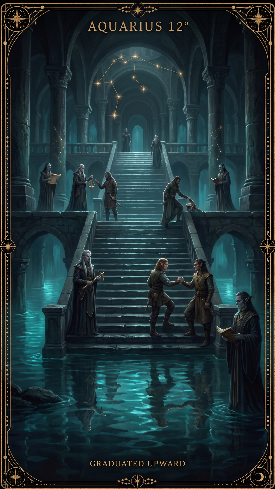 AQUARIUS 12° — On a Vast Staircase Stand People of Different Types, Graduated Upward