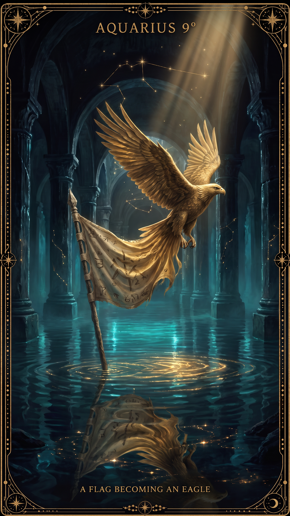 AQUARIUS 9° — A Flag Turned Into An Eagle That Crows