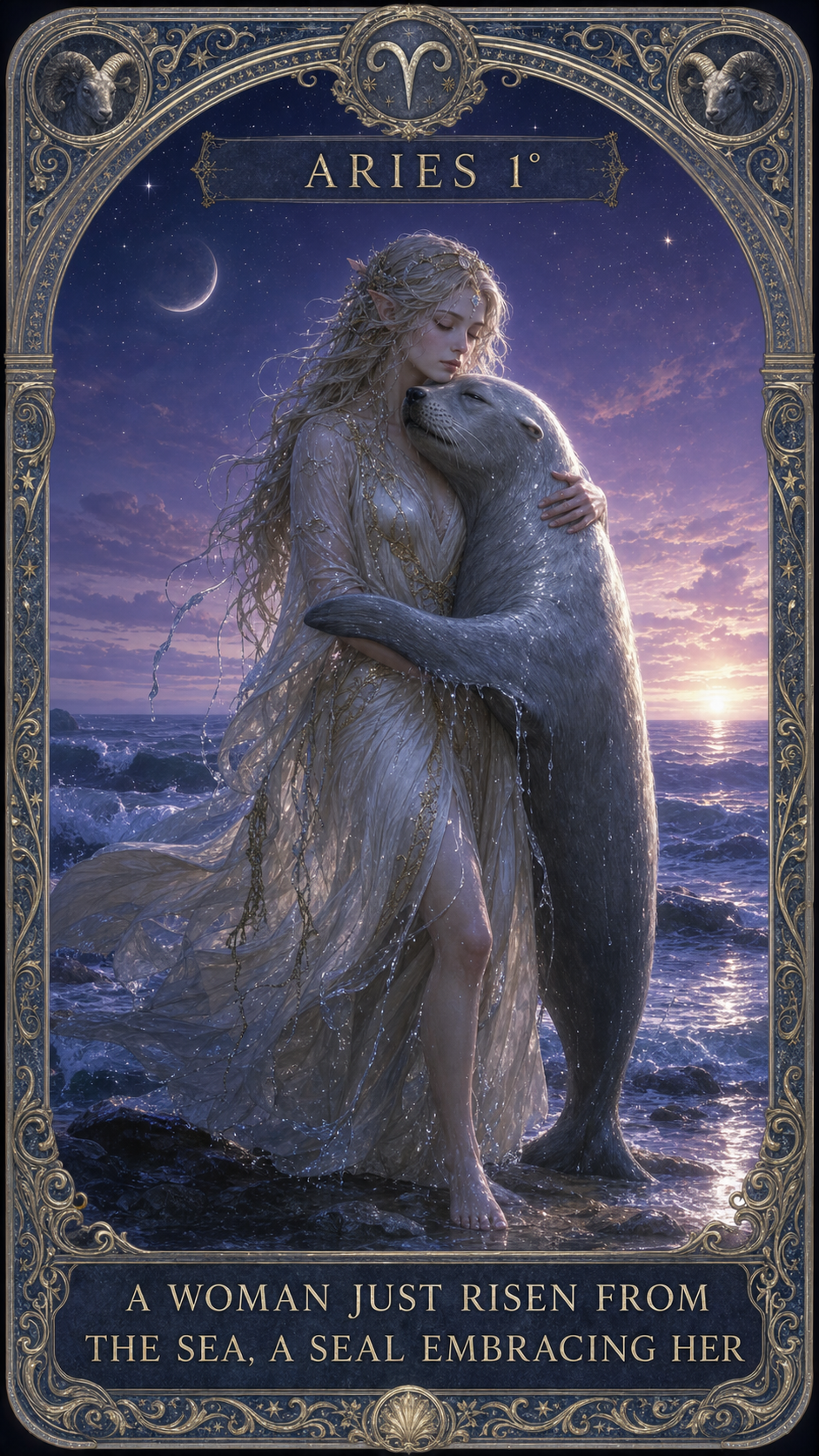 Aries 1° — A Woman Just Risen from the Sea, a Seal Embracing Her