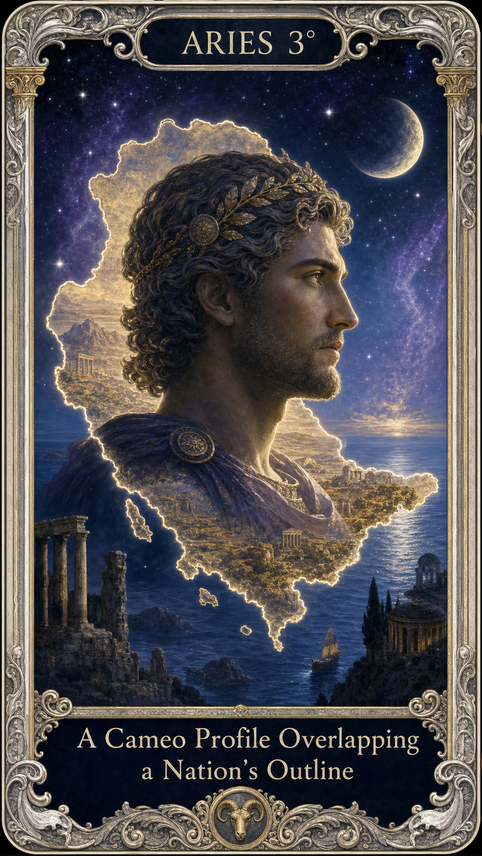 ARIES 3° — A Cameo Profile Overlapping a Nation’s Outline