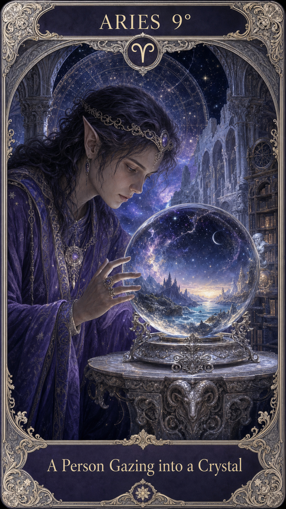 ARIES 9° — A Person Gazing into a Crystal