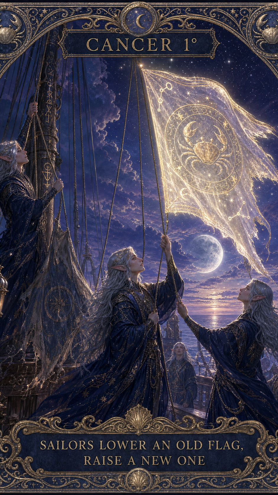 CANCER 1° — SAILORS LOWER AN OLD FLAG, RAISE A NEW ONE