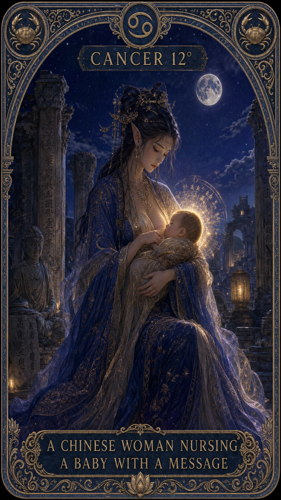 CANCER 12° — A CHINESE WOMAN NURSING A BABY WITH A MESSAGE