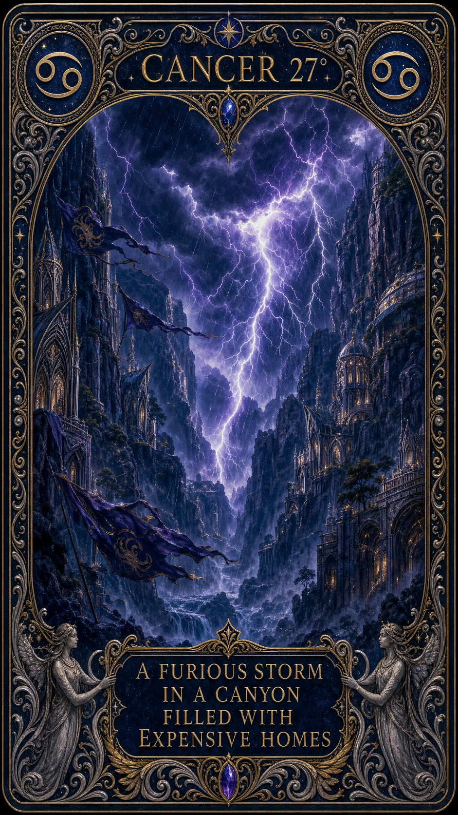 CANCER 27° — A FURIOUS STORM IN A CANYON FILLED WITH EXPENSIVE HOMES
