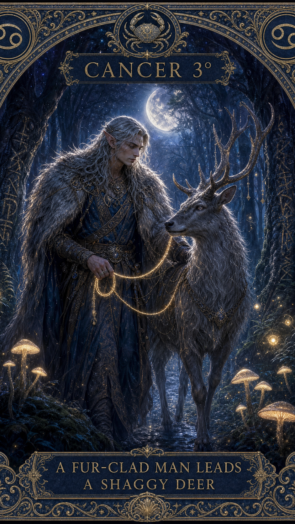 CANCER 3° — A FUR-CLAD MAN LEADS A SHAGGY DEER