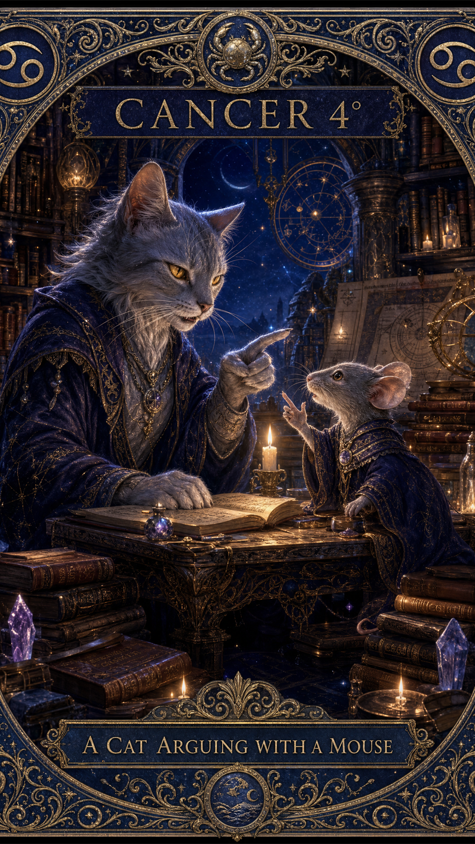 CANCER 4° — A CAT ARGUING WITH A MOUSE