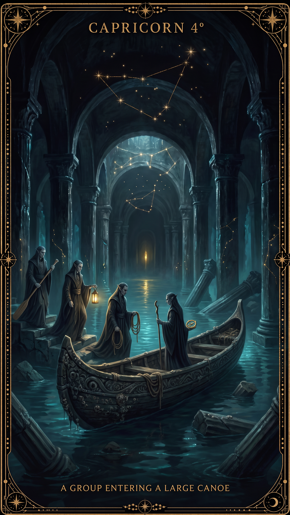 CAPRICORN 4° — A Group Of People Entering A Large Canoe