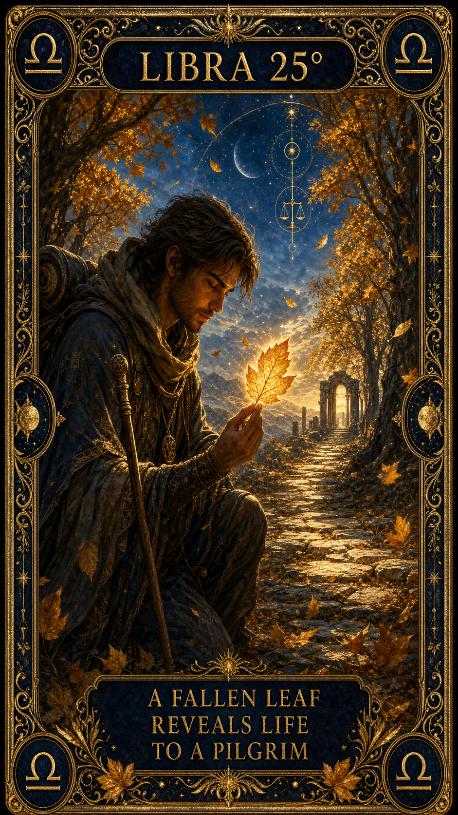 LIBRA 25° — A Fallen Leaf Reveals Life To A Pilgrim