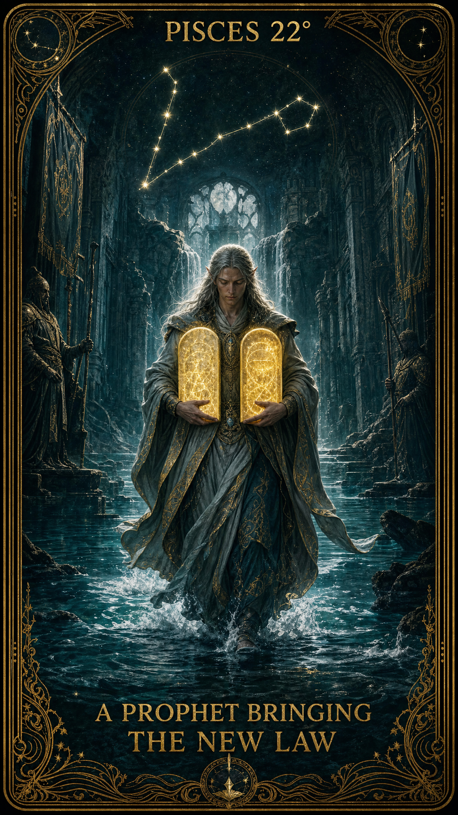 PISCES 22° — A Prophet Bringing Down The New Law From Mount Sinai
