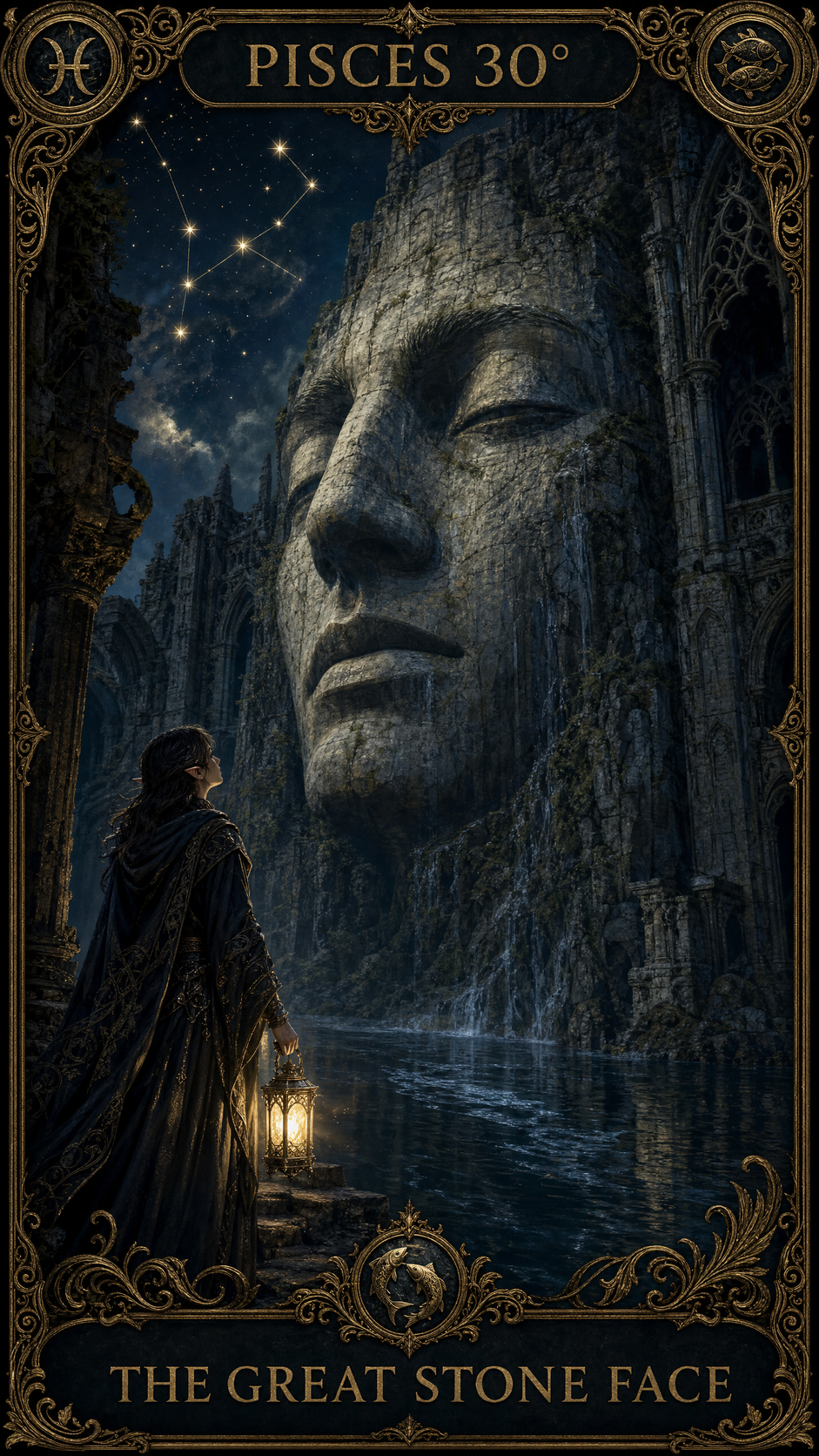 PISCES 30° — A Majestic Rock Formation Resembling A Face Is Idealized By A Boy Who Takes It As His Ideal Of Greatness, And As He Grows Up, Begins To Look Like It