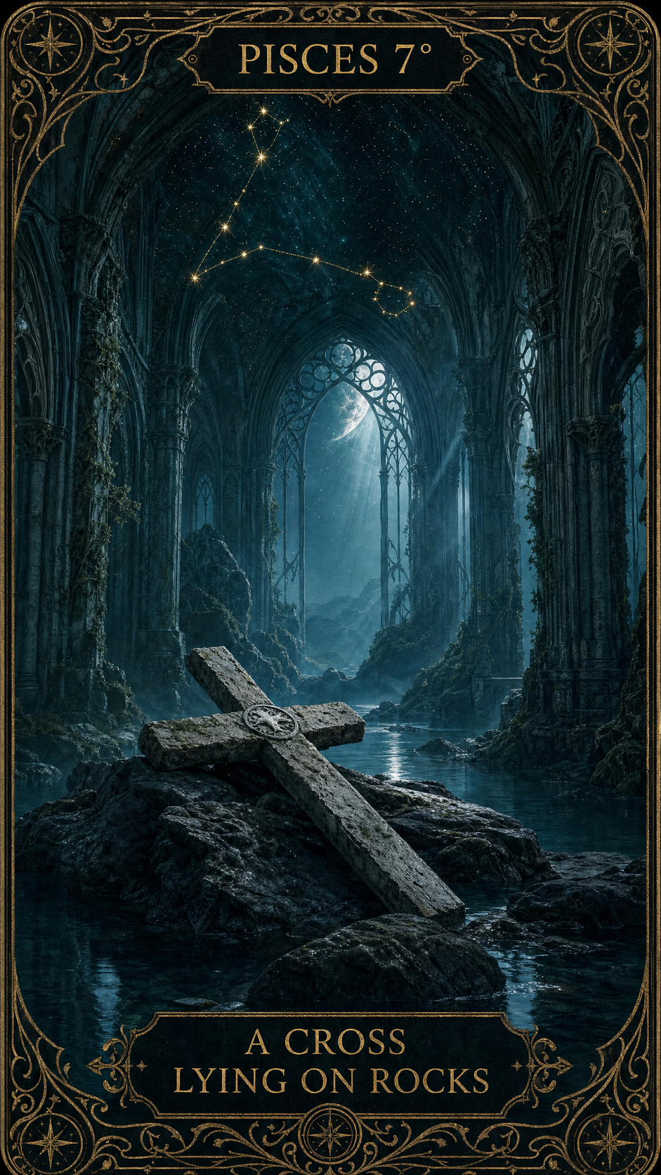 PISCES 7° — A Cross Lying On Rocks