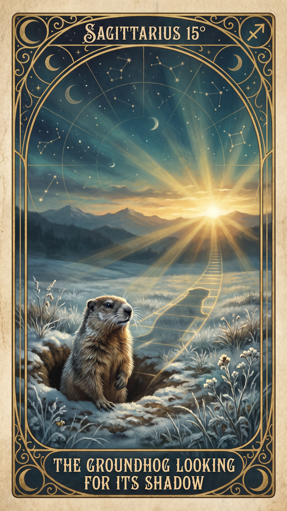 SAGITTARIUS 15° — The Ground Hog Looking For Its Shadow On Ground Hog Day