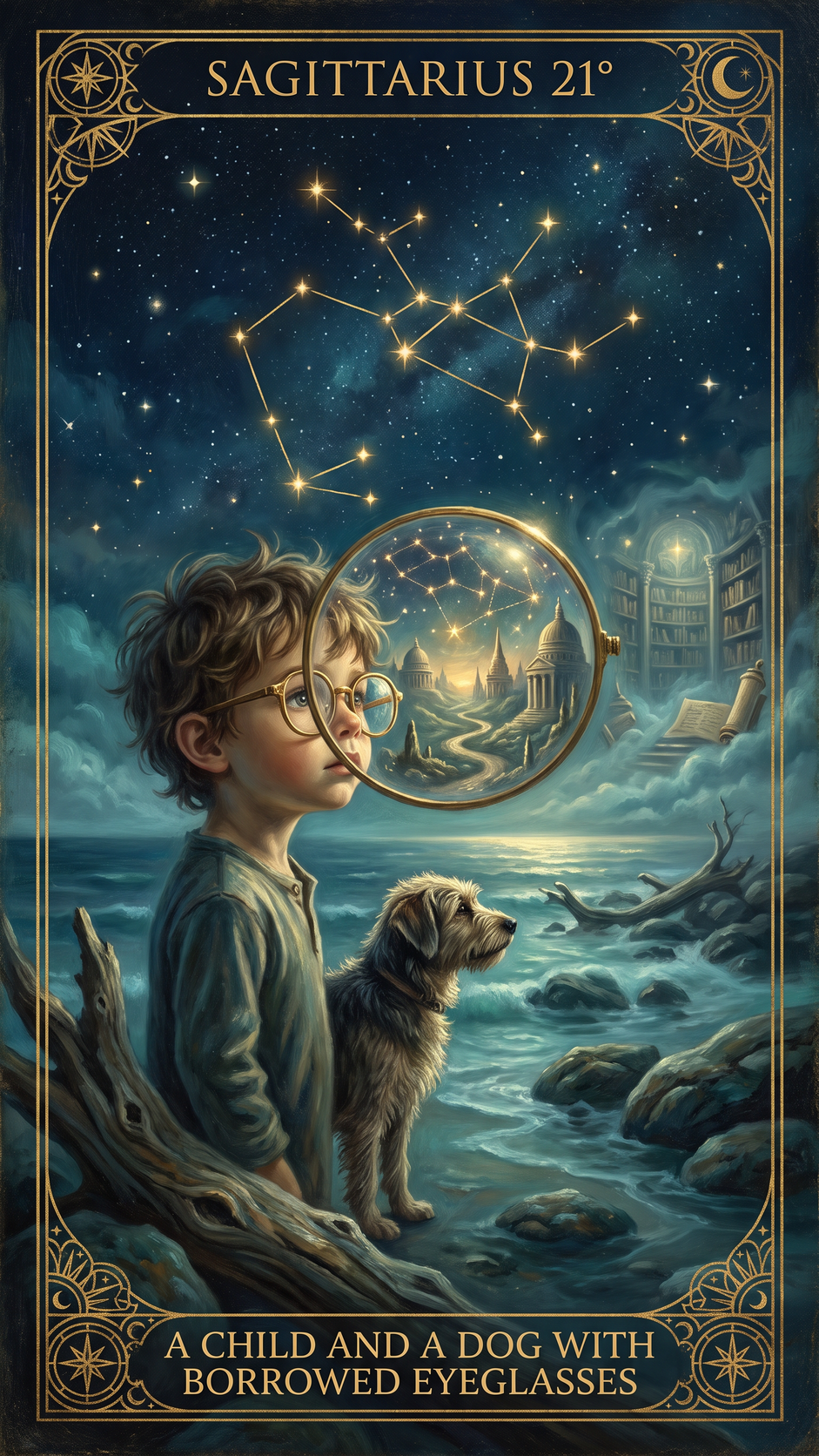 SAGITTARIUS 21° — A Child And A Dog With Borrowed Eyeglasses