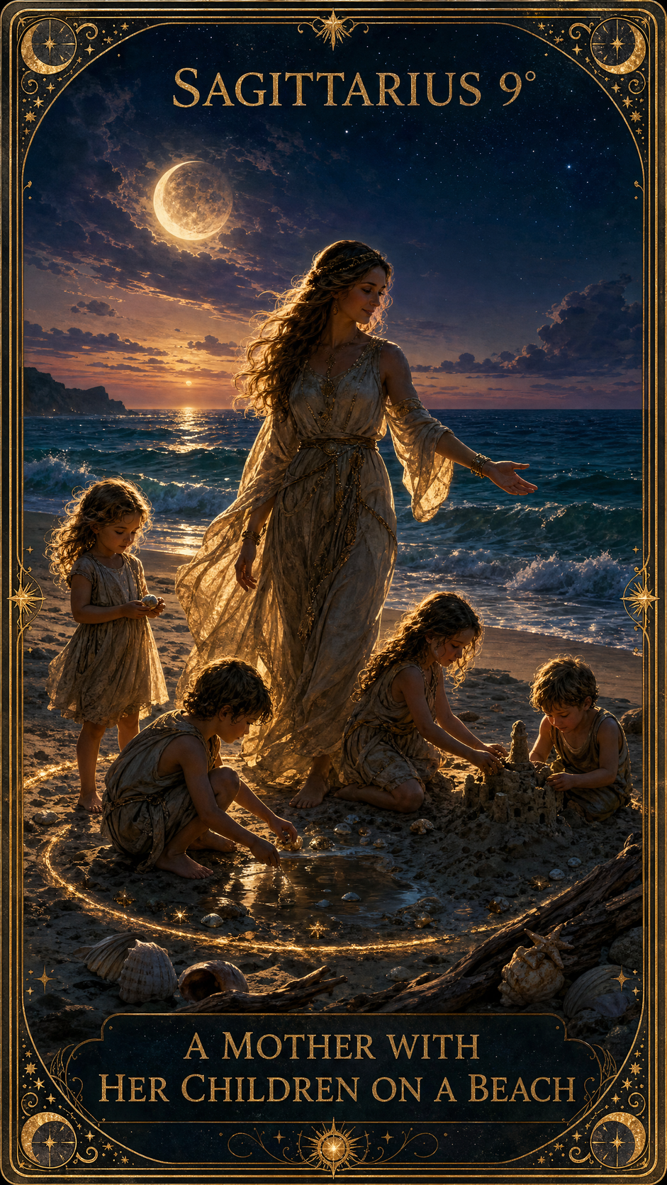 SAGITTARIUS 9° — A Mother With Her Children On A Beach