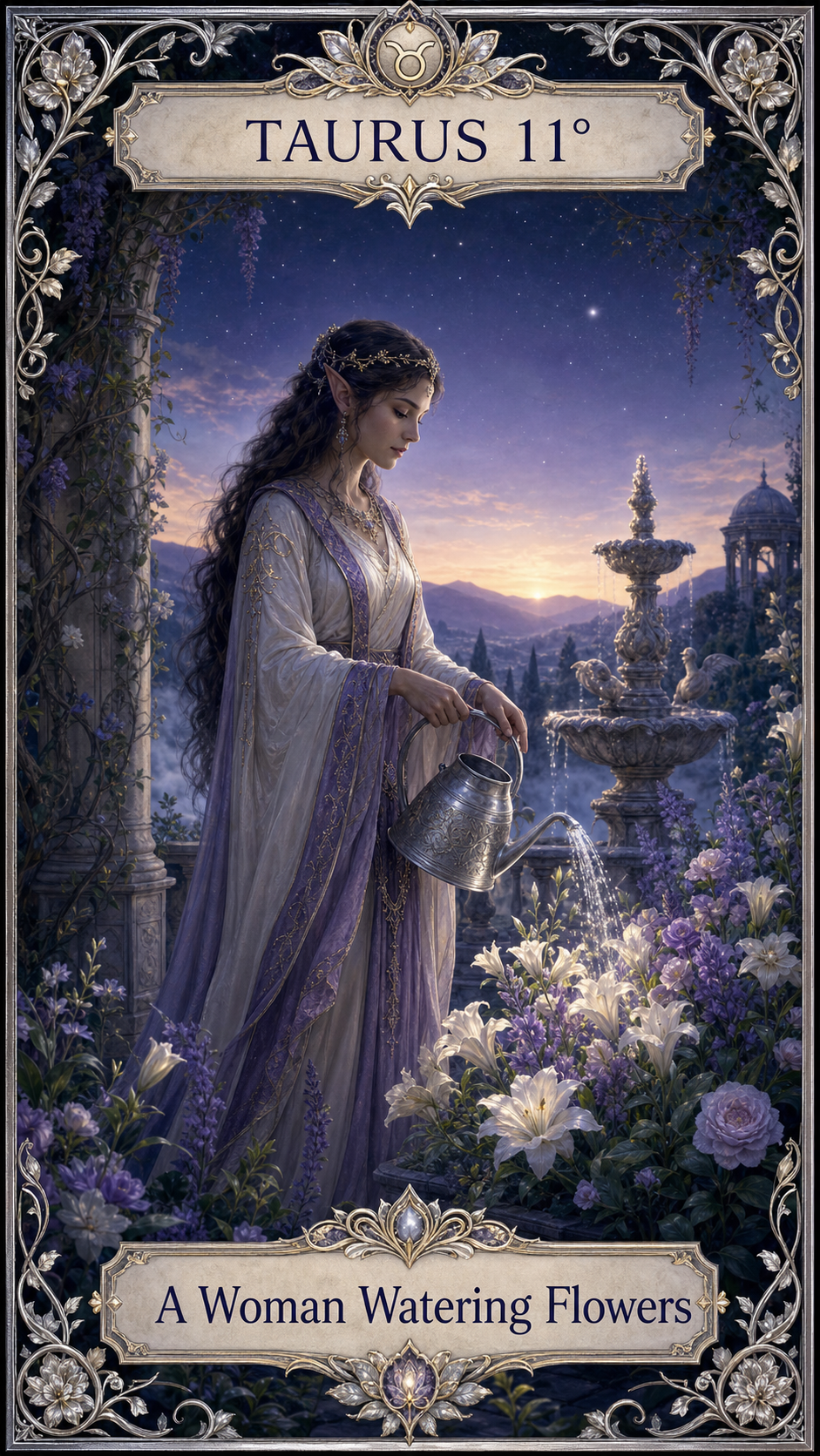 TAURUS 11° — A Woman Watering Flowers