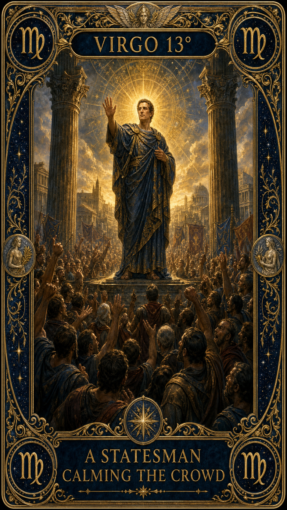 VIRGO 13° — A Statesman Calming The Crowd